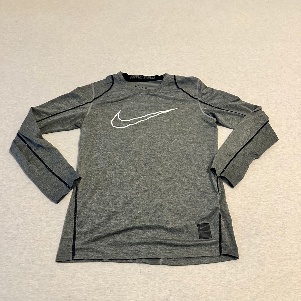 Nike Pro Dri-FIT Kids Long Sleeve Compression Shirt Heather Grey Medium M